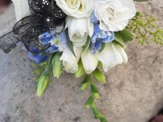 Whie roses with blue accents - prom and homecoming