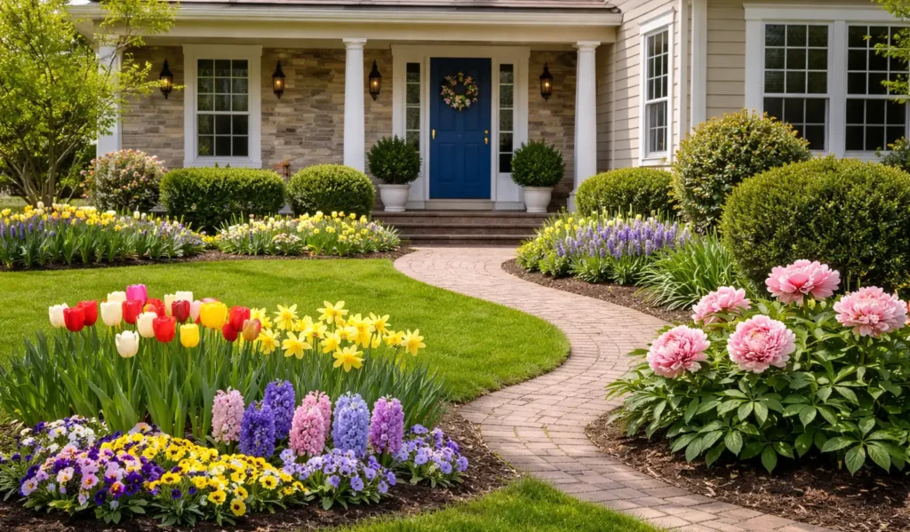spring front yard in Joliet IL